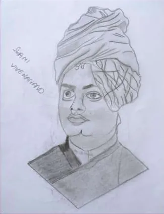 Portrait of Swami Vivekananda in his turban, in grey
