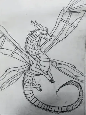 A winged dragon in outline