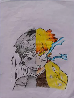 A face split between a grey-haired and a yellow-haired anime character