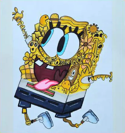 SpongeBob built from a crowd of small doodles