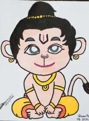 A cheerful child Hanuman sitting cross-legged
