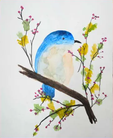 A blue bird on a flowering branch