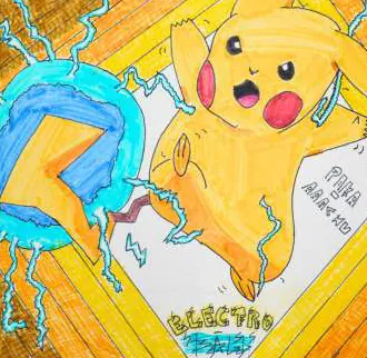 Pikachu crackling with blue electricity, beside the word "Electro Ball"