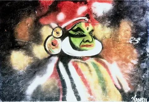 A Kathakali face in green and red, blurred with colour around it
The Crossroads, Issue 02 · September edition