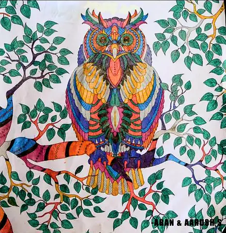 A patterned owl in rainbow colours on a branch among green leaves
The Crossroads, Issue 06 · February–March 2023