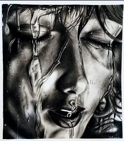 A woman's face with eyes closed and water running over it, in sepia greys
The Crossroads, Issue 09 · July 2023