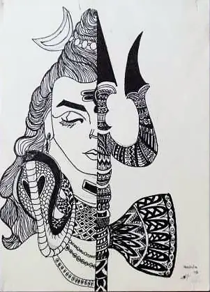 Lord Shiva's face split down the middle, half drawn in patterns, with a trident and drum
The Crossroads, Issue 10 · August 2023