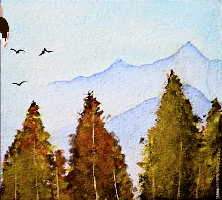 Autumn trees in orange and gold beneath pale blue mountains
The Crossroads, Issue 10 · August 2023