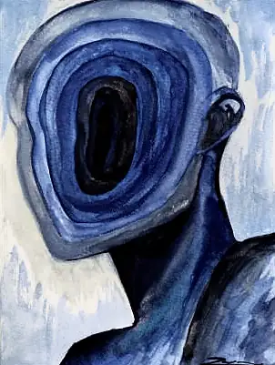 A figure whose head is a hollow of swirling blue rings
The Crossroads, Issue 12 · Anand Utsav issue