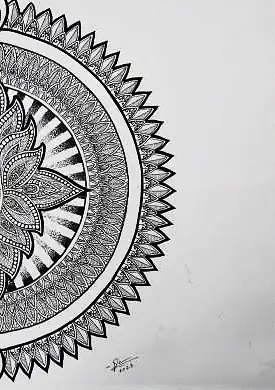 Half a mandala in fine black pattern
The Crossroads, Issue 12 · Anand Utsav issue