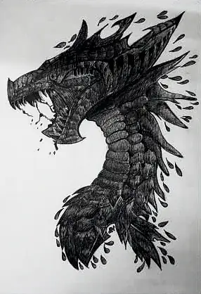 A dragon's head of black spines and scales
The Crossroads, Issue 12 · Anand Utsav issue