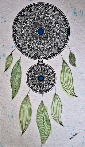 Two dreamcatchers of fine pattern hung with green leaves
The Crossroads, Issue 13 · November–December issue