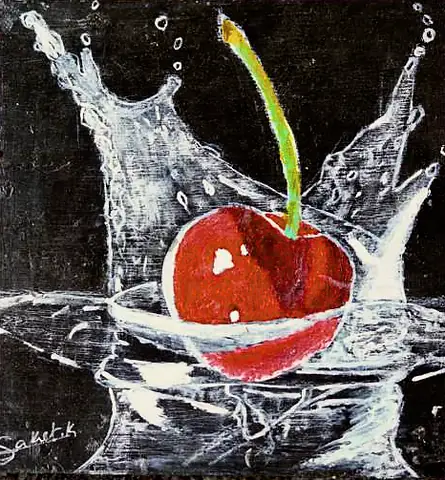 A red cherry splashing into water, in white on black
The Crossroads, Issue 15 · March 2024