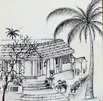 A tiled house among palm trees, in fine black line
The Crossroads, Issue 19 · September–October 2024