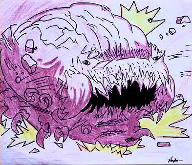 A pink monster with a jagged open mouth
The Crossroads, Issue 19 · September–October 2024