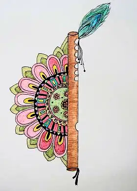 Half a flower mandala beside a flute and peacock feather
The Crossroads, Issue 22 · February 2025