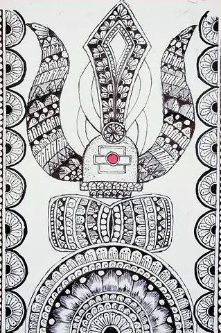 A tall Shiva lingam and trident in dense black pattern
The Crossroads, Issue 23 · April 2025