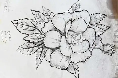 A large rose with leaves, in pencil
The Crossroads, Issue 25 · July 2025