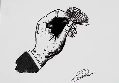 A hand holding a brush, painting a spot of black, in ink
The Crossroads, Issue 26 · Anand Utsav issue