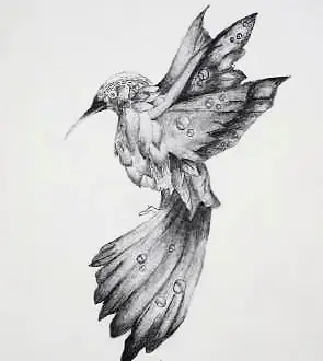 A hummingbird in flight, in grey
The Crossroads, Issue 27 · November–December 2025