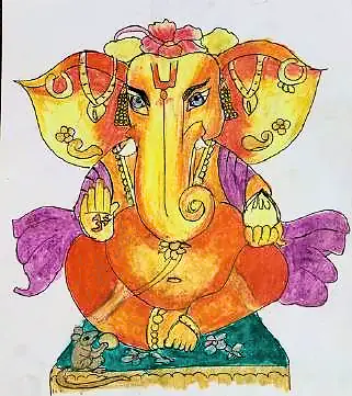 Lord Ganesha seated, in orange, pink and yellow
The Crossroads, Issue 27 · November–December 2025