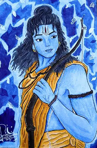 Lord Rama in blue with his bow, against blue shapes
The Crossroads, Issue 31 · May 2026
