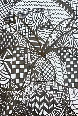 A shape filled with zentangle patterns in black and white
The Crossroads, Issue 32 · August 2026