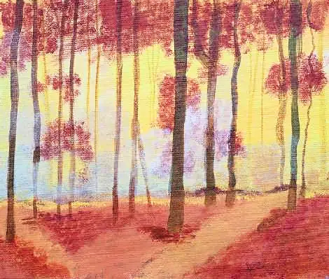 A forest of slender trunks in red and orange light
The Crossroads, Issue 32 · August 2026