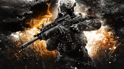 Armoured video game soldier holding a rifle