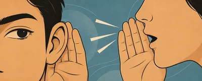 Illustration of one person whispering to another