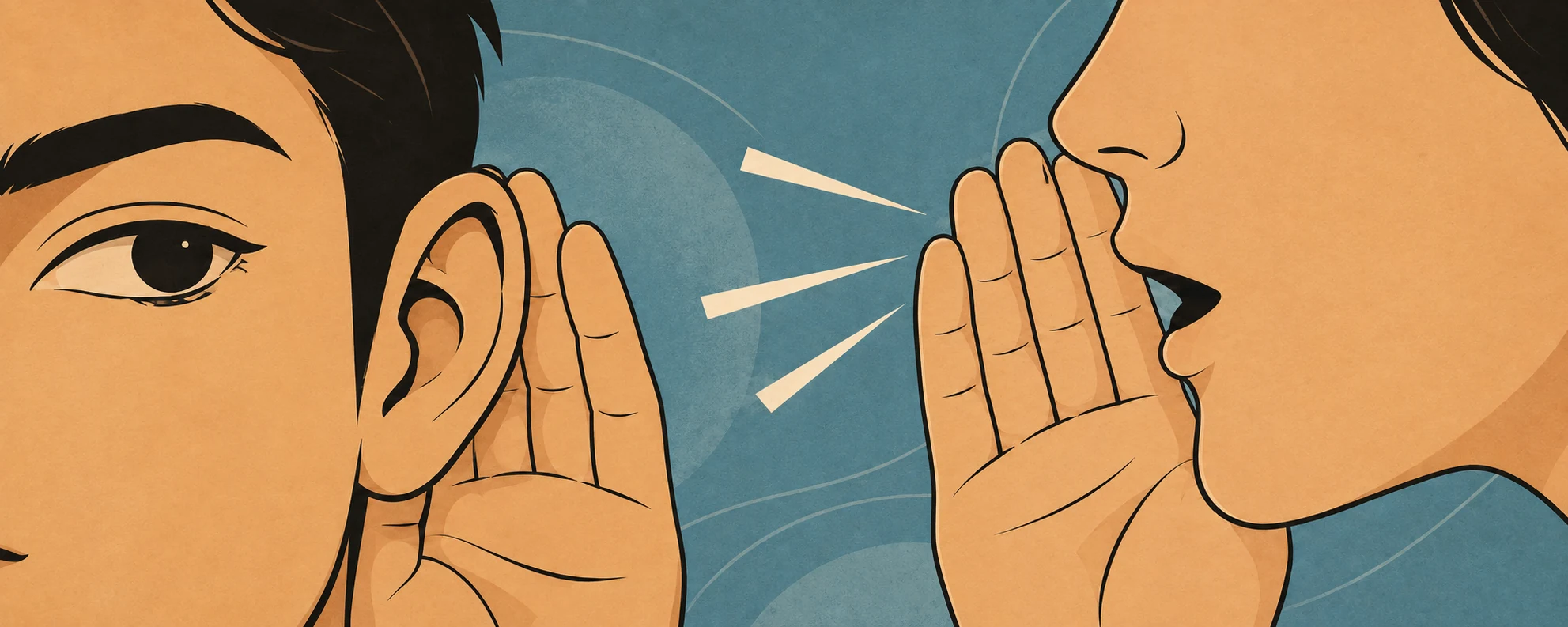 Illustration of one person whispering to another