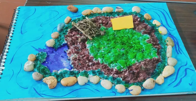 A Grade 7 eco-craft model of an island made from natural materials