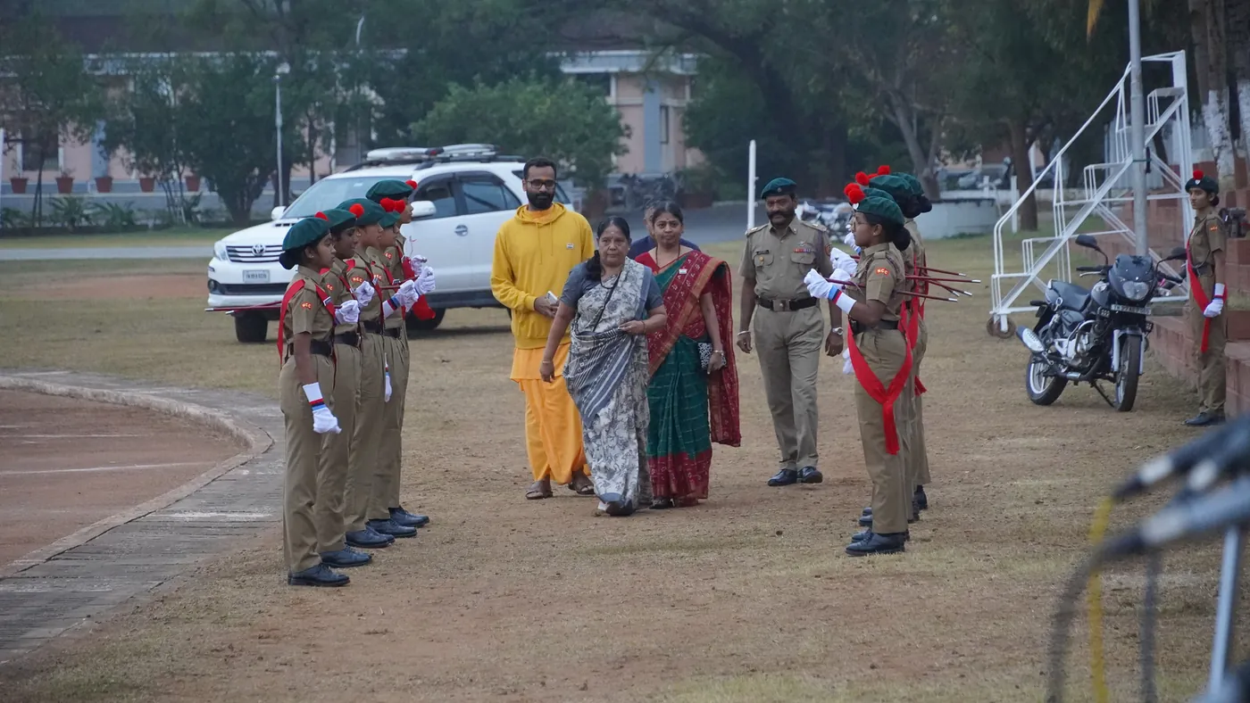 Guests and cadets at the Republic Day flag hoisting