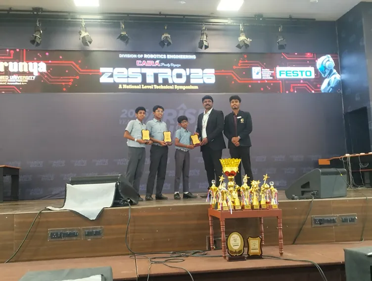 CIRS students on stage at Zestro at Karunya